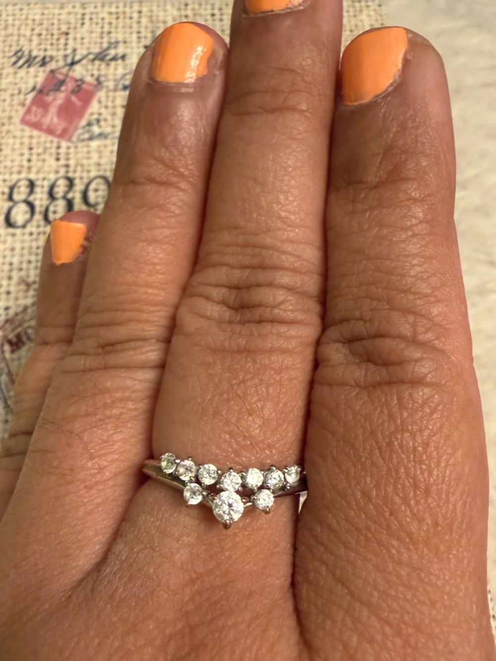 2 Piece Silver Cubic Zirconia Double Halo Earrings and V shaped Ring - Picture 5 of 8